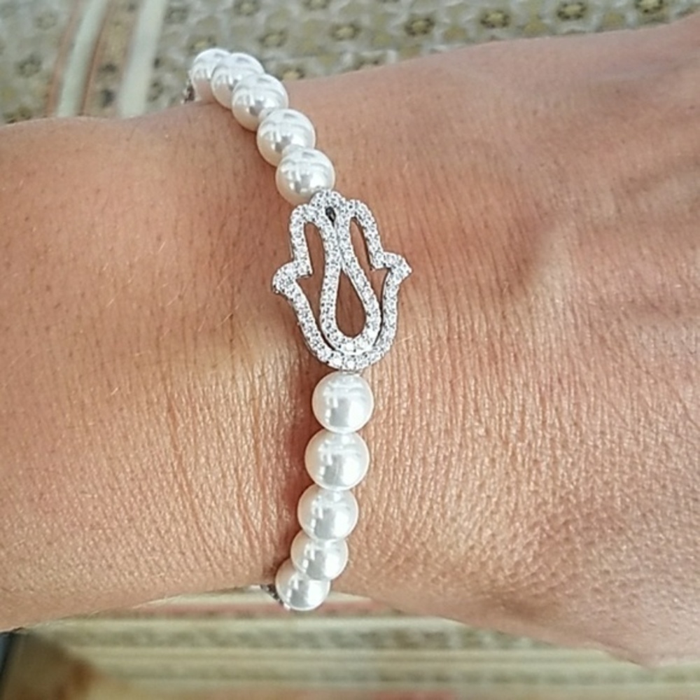 Chamseh Pearl Adjustable Silver Bracelet!